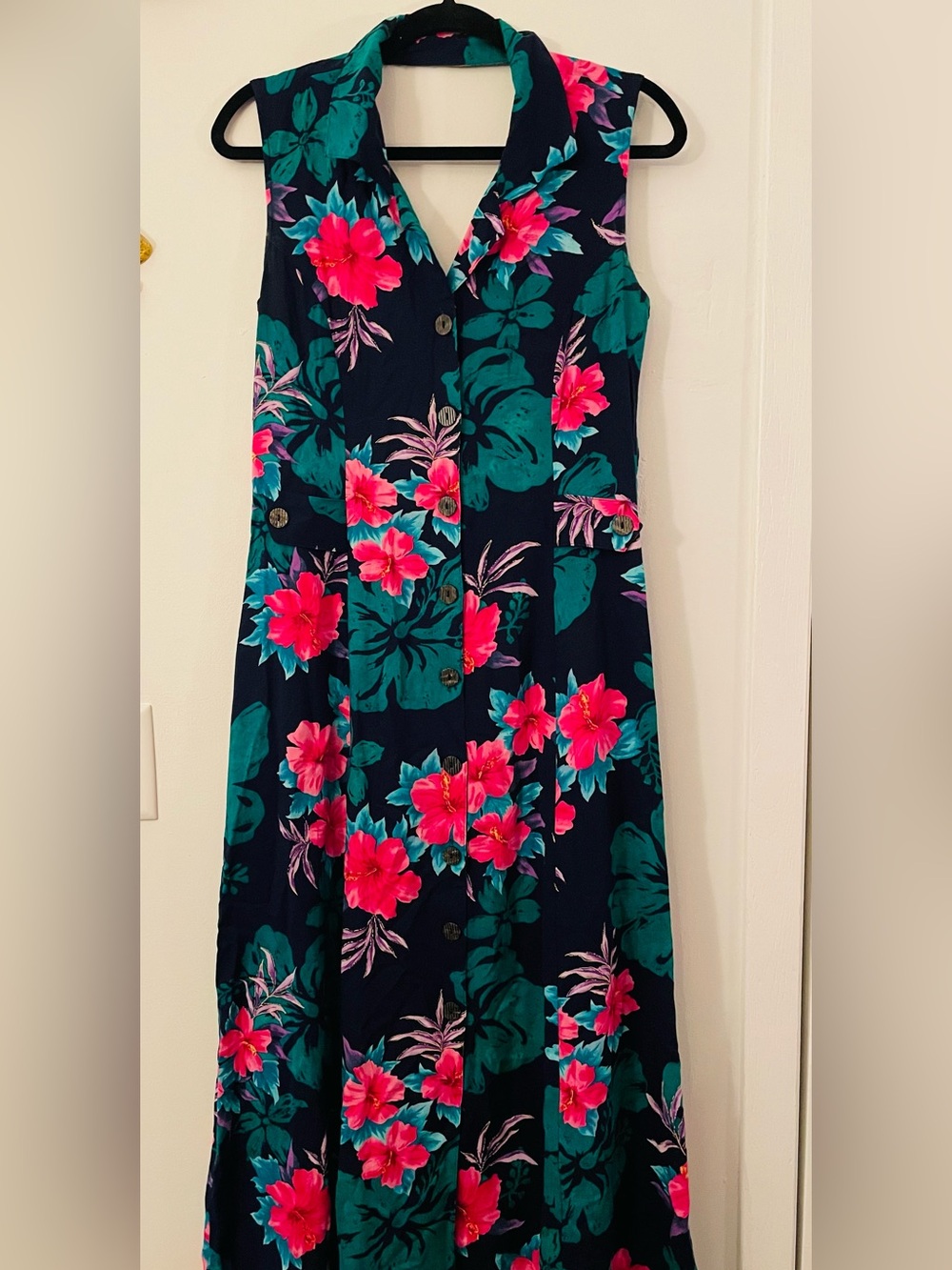 Erika Navy Floral Maxi Dress with Pink and Teal Flowers